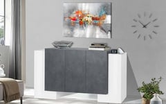 Dmora - Buffet Logan, Buffet de cuisine 5 portes, Buffet de salon, 100% Made in Italy, 170x45h85 cm, Blanc brillant et ardoise