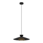 EGLO Suspension luminaire Grizedale, lustre au design japonais, lampe de pladond suspendue pour salon et salle à manger, métal noir et laiton, douille E27, Ø 50 cm