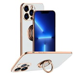 Rdyi6ba8 Coque pour iPhone 13 Pro Max Coque, étui de Silicone Souple avec 360° Placage Anneau Support, Antichoc TPU Housse pour iPhone 13 Pro Max - Blanche