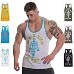 Gold's Gym UK GGVST004 Mens Training Sports Fitness Tank Top Muscle Joe Contrast Stringer Vest, White/Turquoise, Medium