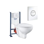 Pack WC suspendu sans bride GROHE Bau ceramic + Bâti support + abattant + plaque ronde blanc alpin