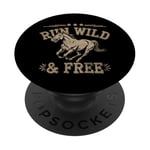 Horse Running Horse Run Free Sign Run Wild Meme Vintage Rétro PopSockets PopGrip Adhésif