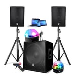 PACK SONO DJ 1800W ENCEINTE + SUBW USB Bluetooth + PIEDS + CABLES et 2 BALLS LED offerts - PA DJ SONO MIX Soirée disco mobile