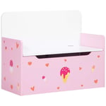 2 in 1 Wooden Kids Storage Bench Toy Box with Safety Rod - Pink