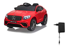 JAMARA 460649 – Ride-on Mercedes-Benz AMG GLC 63 S Coupé 12 V – 4 Roues motrices, 2 Vitesses, USB, 4 Moteurs puissants, essieu arrière à Ressort, indicateur de Tension de la Batterie, LED Rouge