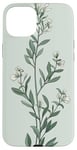 iPhone 15 Plus Leaves Botanical Plant Line Art Sage Green Wildflower Floral Case