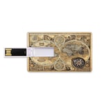 64GB USB Flash Thumb Drives Wanderlust Set Bank Credit Card Shape Business Key U Disk Memory Stick Storage Old Map (1626) A New and Accvrat Map of The World Historical Manuscript,Lavender Peach Cream