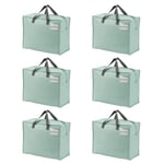 VENO 6 Pack 50L Large Storage Bags, Duvet Storage Bag King Size for Moving, Underbed Storage Bags for Bedding, Laundry Packing Boxes Clothes, Duvets, Blankets (50L Light Green, 6 Pack)