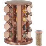 Tourniquet à épices, avec 16 pots, étagère rotative à 360°, inox, verre, présentoir, HxD 28 x 22 cm, cuivré - Relaxdays