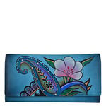 Anna by Anuschka Women's Hand-Painted Denim Paisley Pattern Multi Pocket Leather Wallet, One Size