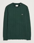 GANT Cotton Cable Crew Neck Tartan Green