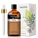 PHATOIL Huile Essentielle Clou de Girofle 100 ml, Huile Essentielle Pure Naturelle pour Diffuseur Aromathérapie, Huile Essentielle de Giroflier pour Humidificateur, Brûleurs, DIY Bougie