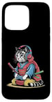 Coque pour iPhone 15 Pro Max Japon Kawaii Cat Samurai Casque Casque Manette de Jeu Vidéo