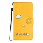 Jeffene for Samsung Galaxy S24 5G(6.2inch) Case,PU Leather Flip Wallet Cover with [Kickstand][TPU Inner Shell][Card Holder],Yellow&Cat