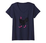 Womens Quirky Chicken In Pink Heels Funny Farm Animal V-Neck T-Shirt