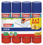 Tesa Colles Bâton de Colle Promo - Stick de Colle pour Papier et Carton - Colle sans Solvant et Écologique pour les Loisirs, l'École et le Bureau 4x20g Blanc