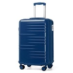 British Traveller Valise Cabine Bagages Cabine, Valise Rigide Trolley Ultra Légère en ABS+PC, Valise de Voyage avec roulettes 4x360 degrés et Serrure TSA, 54x36.5x21.5 cm (Marine)