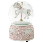 Boule à Neige avec Figurine de Cheval manège Musical en résine à Corde Rose et Blanc 10 x 10 x 15,5 cm