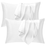 Seiwohl Satin Pillowcase 2 Pack - Soft as Silk Pillowcases for Hair and Skin White Pillow Cases for sleeping, Cooling Pillow cases with Envelope Closure, Standard Size 50x75 cm