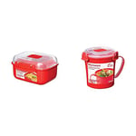 Sistema Microwave Rectangular Container, 525 ml - Red/Clear & Microwave Soup Mug, 656 ml - Red/Clear