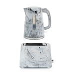 Salter White Marble Kettle and 2-Slice Toaster Set, 1.7 L, Fast Boil, Wide Slots