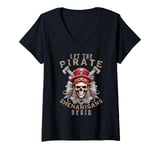 Womens Halloween Skull Let The Pirate Shenanigans Begin Crossbones V-Neck T-Shirt