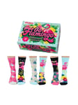 UNITED ODDSOCKS GO FLAMINGO SIX WILD FUNKY ODD SOCKS LADIES UK 4 - 8 GIFT BOXED