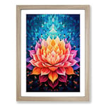 Lotus Flower Op No.2 Framed Wall Art Print, Ready to Hang Picture for Living Room Bedroom Home Office, Oak A2 (48 x 66 cm)