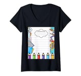 Womens Composition Note Book Line Paper Book Teacher Class V-Neck T-Shirt