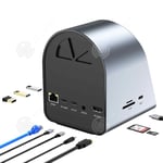 INN Dockningsstation 11 i 1 USB C-adapter med 15W trådlös laddning TYPE-C till HDMI+USB3.0x3+USB-C+RJ45 Gigabit+PD100W+AV