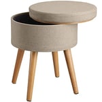 TecTake Tabouret Rond avec Coffre de Rangement Repose-Pied Pouf Aspect Lin Pieds en Bois Design Moderne – Diverses Couleurs (Sable)