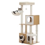 Arbre à Chat en Bois avec Double Condos, Coussin Spacieux Amovible, Poteaux Griffoir Sisal, 130cm, Beige - Pawz Road