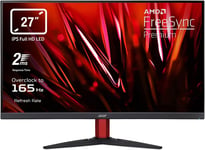 Nitro Kg272Sbmiipfx Écran Pc Gaming 27"" Full Hd Ips 144 Hz (165 Hz Overclock),1920X1080,21:9,Amd Freesync,0.5Ms (G2G Min),250 Nits,Zeroframe,2Xhdmi 2.0/Dp 1.2-Moniteur Pc Inclinable