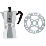 Bialetti Moka Express Aluminium Stovetop Coffee Maker (9 Cup) & KitchenCraft Gas Ring Reducer Trivet, Galvanised Iron, 12 cm, Silver