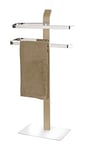 WENKO Porte Serviette Salle de Bain sur Pied Samona Nature, chromé - Bois, 40,5x79,5x21,5 cm