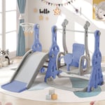 Fortuna Lai - Toboggan pour enfants 4 en 1 - Convient pour l'intérieur et l'extérieur - avec balançoire, panier de basket, toboggan, échelle - Bleu