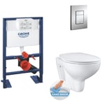 Grohe Pack WC bâti-autoportant + Cuvette Bau sans bride + Abattant softclose + Plaque chrome (RapidSL82-Bau-1)