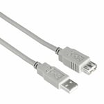 Hama USB 2.0 Extension Cable, Grey, 3m Cable Type A Male to Type A Female