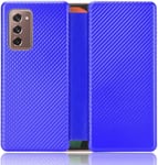 Compatible Avec Coque Samsung Galaxy Z Fold 2, Mince Flip Fibre De Carbone [Test De Chute] Antichoc Stand Fente Avec Carte, Protecteur D'écran En Verre Trempé*2-Bleu