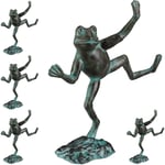 Relaxdays - Statue de jardin, lot de 5, grenouille dansante, fonte fer, sculpture, figurine de jardin, taille l, décoration, vert