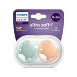 Philips Ultra Soft Pacifier 2 Pack - BPA-Free Dummy for Babies , Orange/Green