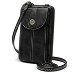 S-ZONE Femme Sac à bandoulière pour Téléphone Portable en cuir PU Avec Blocage RFID étui de Téléphone Portable Vintage avec Fentes pour Téléphone Portable de Moins de 6,7"