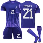 Qatar 2022 World Cup Argentina Dybala #21 Weasel Jersey Fotbollströjor herr Set Barn Ungdomar fotboll Tröjor Kids 26(140-150cm)