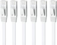 Cat 6 Cable Ethernet 1M 6 Pièces, RJ45 Cable Reseau Plat 1000Mbit/s Haut Debit LAN Câble Internet pour Modem Routeur PS5 PC TV Switch, Compatible avec Cat 5 Cat 6a Cat 7 (Blanc)