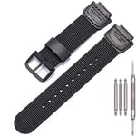 16mm Replacement Strap Compatible with Casio GA100 110 120 700 2100 DW5600 6900 AWG-M100 GW9400 Nylon Leather Bracelet Watch Band Watch Accessories (Black Black Button)