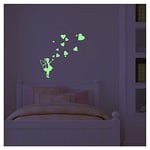 Sticker Phosphorescent Fée avec Coeurs - Autocollant Fluorescent et Lumineux Jusqu'à 5 Heures de Suite - Décoration pour Chambre bébé et Enfant - Adhésif Mural de 20cm x 25cm