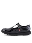 Kickers Girls Kick Patent T-bar School Shoes - Black, Black, Size 6 Older