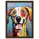 Artery8 Colourful Dog Portrait Artwork by Jason Brydson Happy Face Oil Painting Bold Bright Vibrant Artwork Framed Wall Art Print A4