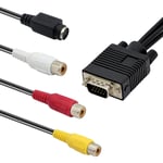 Câble Vga Vers Rca, Vga 15 Broches Mâle Vers Tv S-Vidéo 3 Rca Av Tv Out Cable Adaptateur Convertisseur S-Vidéo 3 Rca Out Cable Pour Pc Ordinateur