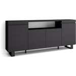 Buffet salon et cuisine, Meuble de Rangement, Commode, 200x87x35cm, 4 Portes, Design industriel, Style moderne, Noir - Skraut Home